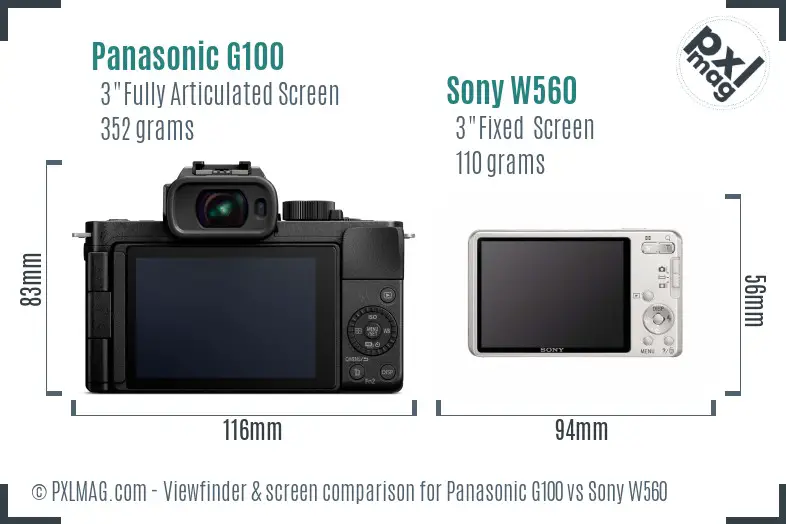 Panasonic G100 vs Sony W560 Screen and Viewfinder comparison