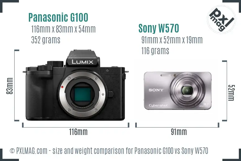 Panasonic G100 vs Sony W570 size comparison