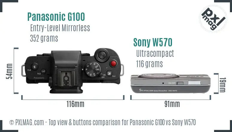 Panasonic G100 vs Sony W570 top view buttons comparison