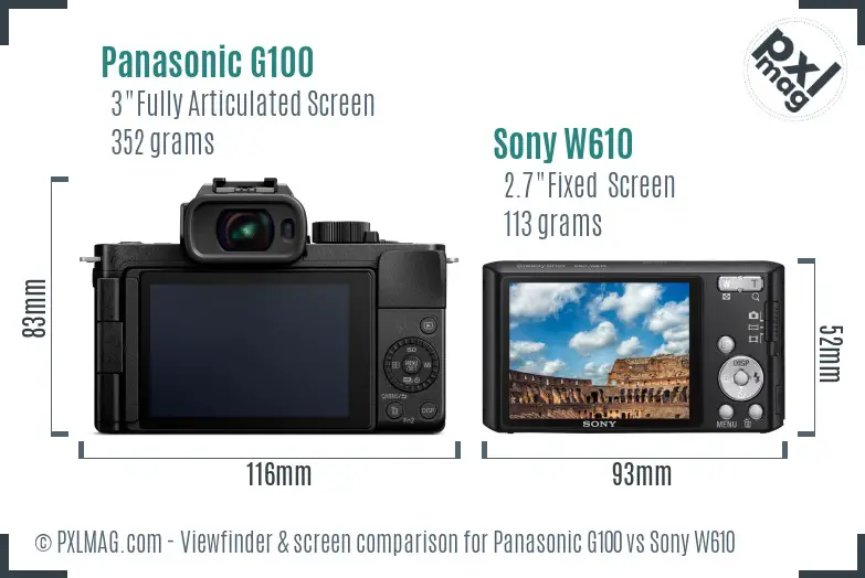Panasonic G100 vs Sony W610 Screen and Viewfinder comparison