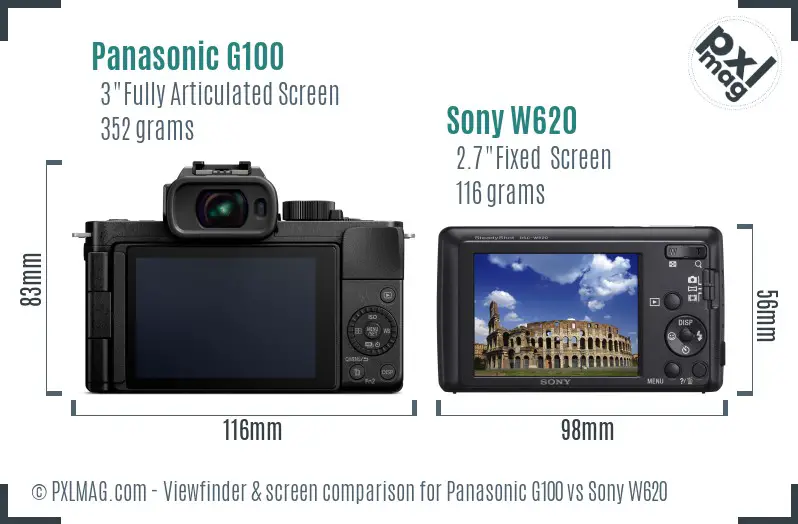 Panasonic G100 vs Sony W620 Screen and Viewfinder comparison