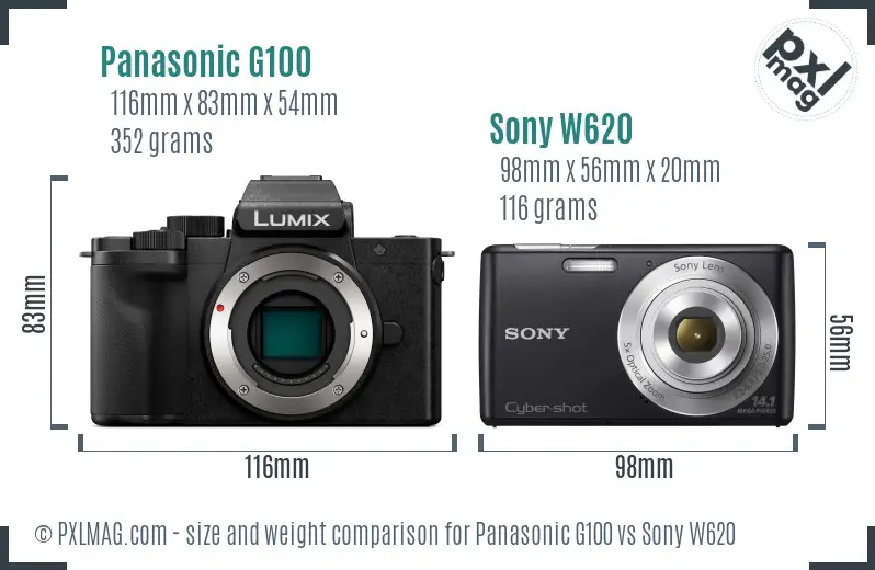 Panasonic G100 vs Sony W620 size comparison