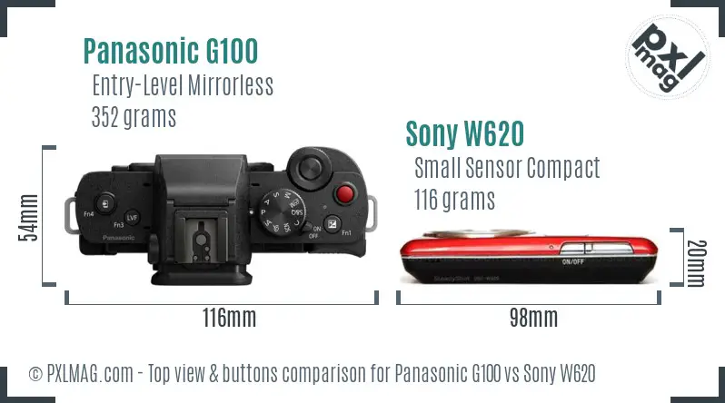 Panasonic G100 vs Sony W620 top view buttons comparison