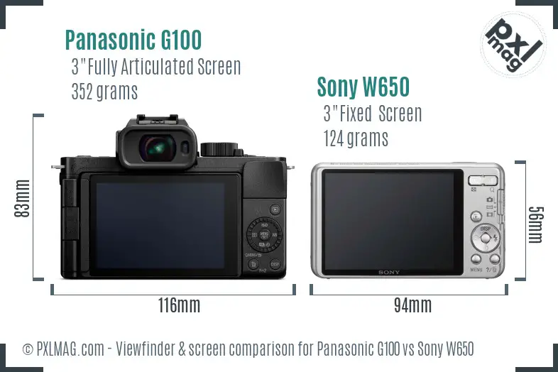 Panasonic G100 vs Sony W650 Screen and Viewfinder comparison