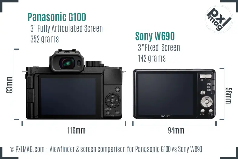 Panasonic G100 vs Sony W690 Screen and Viewfinder comparison