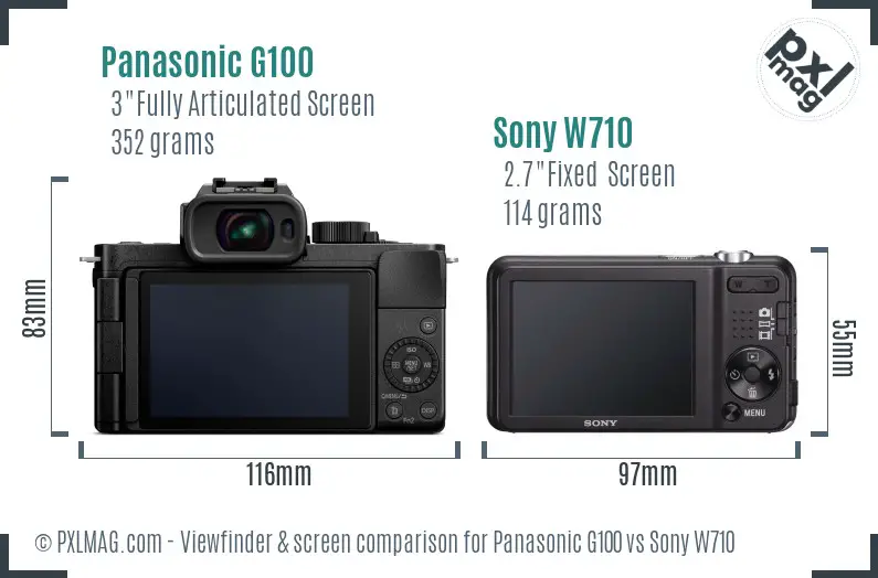Panasonic G100 vs Sony W710 Screen and Viewfinder comparison