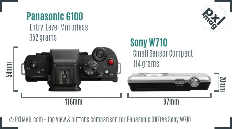 Panasonic G100 vs Sony W710 top view buttons comparison