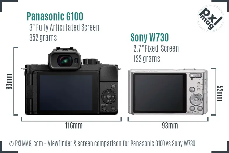 Panasonic G100 vs Sony W730 Screen and Viewfinder comparison
