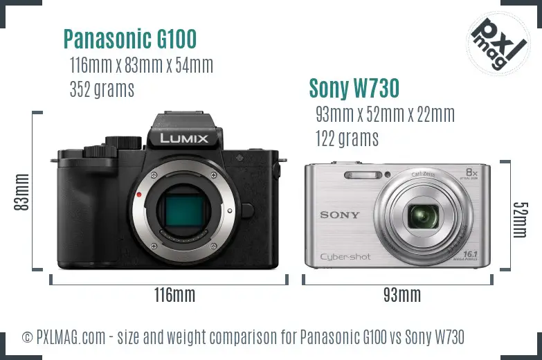 Panasonic G100 vs Sony W730 size comparison
