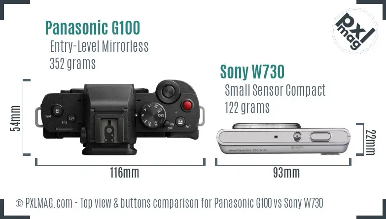 Panasonic G100 vs Sony W730 top view buttons comparison