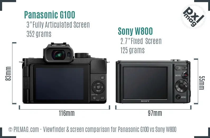 Panasonic G100 vs Sony W800 Screen and Viewfinder comparison
