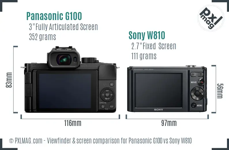 Panasonic G100 vs Sony W810 Screen and Viewfinder comparison