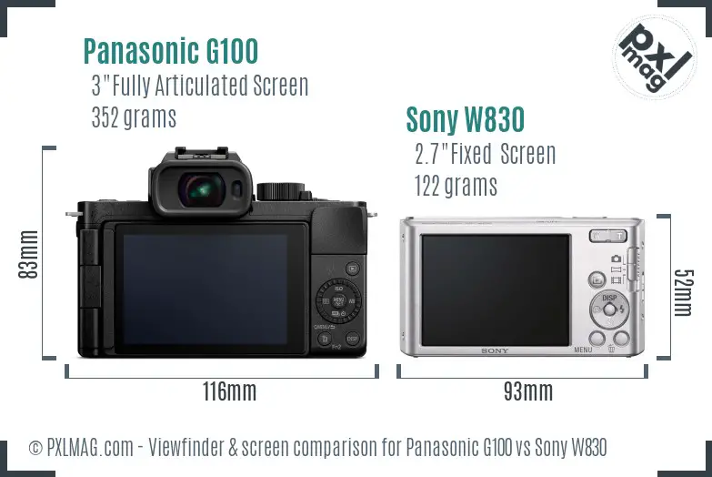 Panasonic G100 vs Sony W830 Screen and Viewfinder comparison