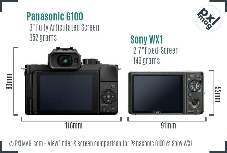 Panasonic G100 vs Sony WX1 Screen and Viewfinder comparison