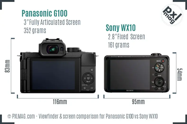 Panasonic G100 vs Sony WX10 Screen and Viewfinder comparison