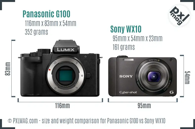 Panasonic G100 vs Sony WX10 size comparison