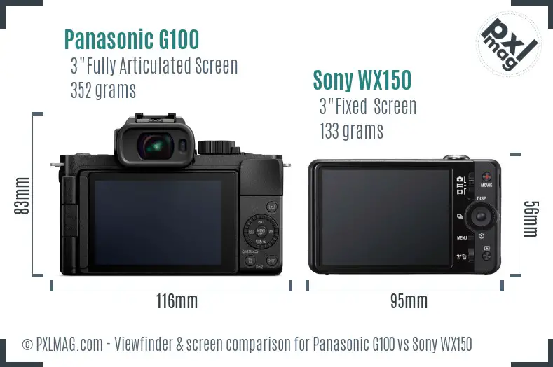Panasonic G100 vs Sony WX150 Screen and Viewfinder comparison