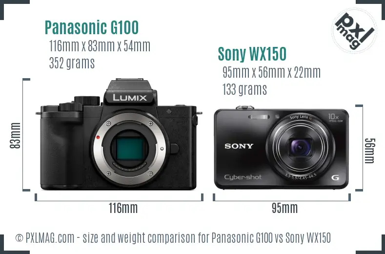 Panasonic G100 vs Sony WX150 size comparison