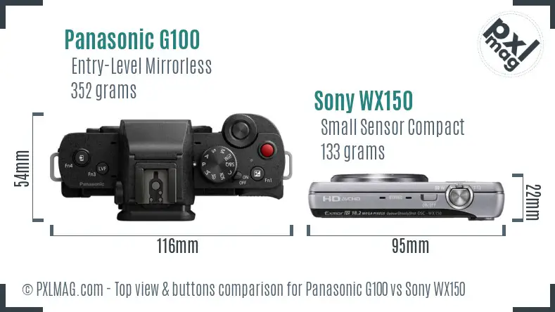 Panasonic G100 vs Sony WX150 top view buttons comparison