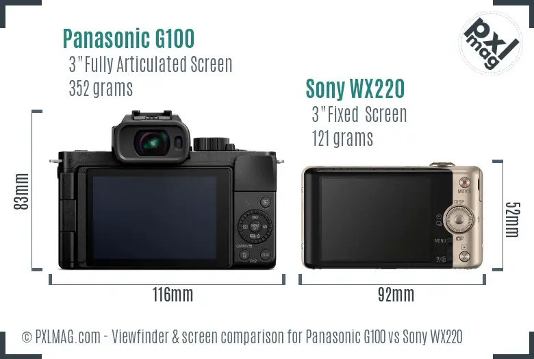 Panasonic G100 vs Sony WX220 Screen and Viewfinder comparison