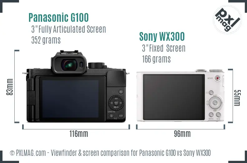 Panasonic G100 vs Sony WX300 Screen and Viewfinder comparison