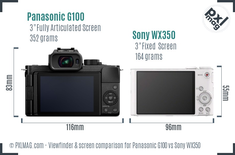 Panasonic G100 vs Sony WX350 Screen and Viewfinder comparison