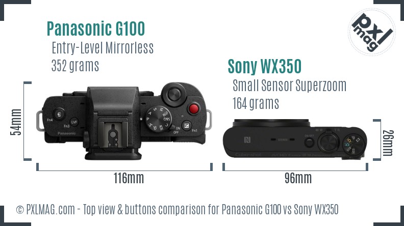 Panasonic G100 vs Sony WX350 top view buttons comparison