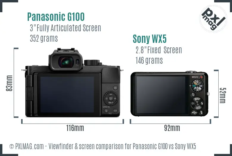 Panasonic G100 vs Sony WX5 Screen and Viewfinder comparison