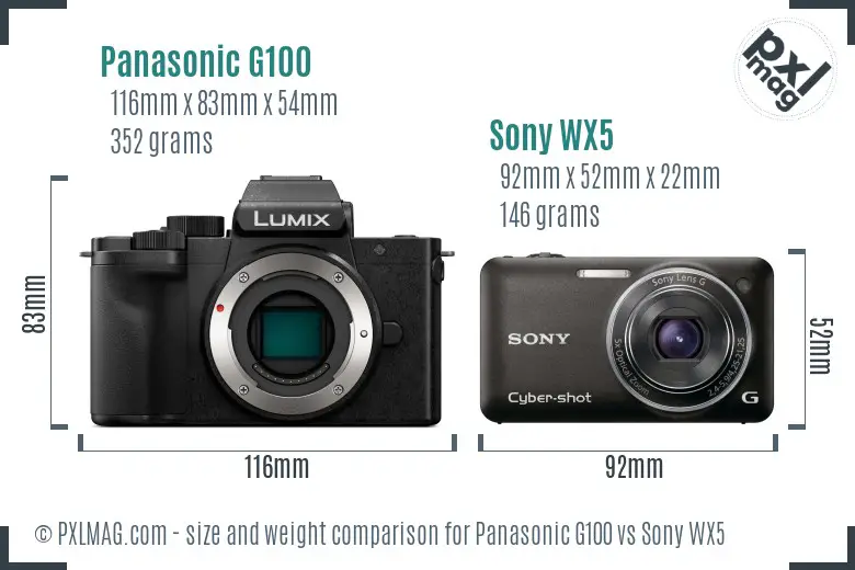 Panasonic G100 vs Sony WX5 size comparison