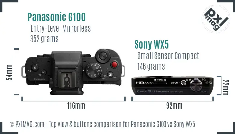 Panasonic G100 vs Sony WX5 top view buttons comparison