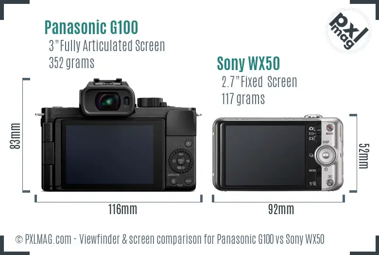 Panasonic G100 vs Sony WX50 Screen and Viewfinder comparison