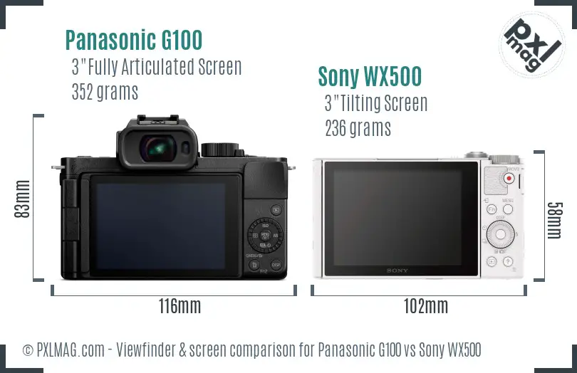 Panasonic G100 vs Sony WX500 Screen and Viewfinder comparison