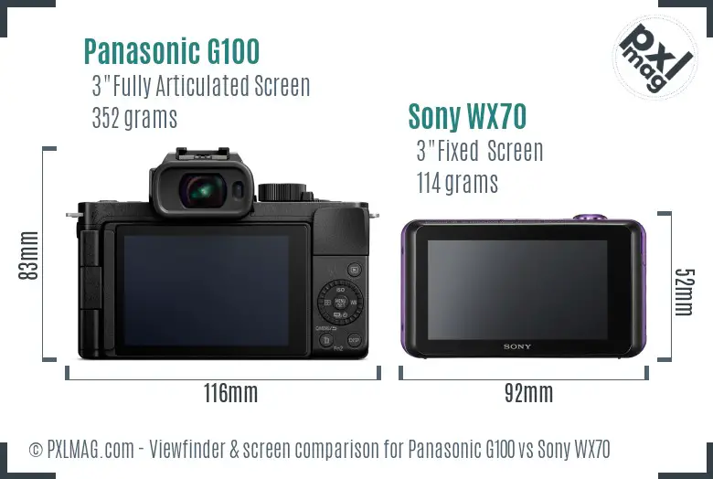 Panasonic G100 vs Sony WX70 Screen and Viewfinder comparison