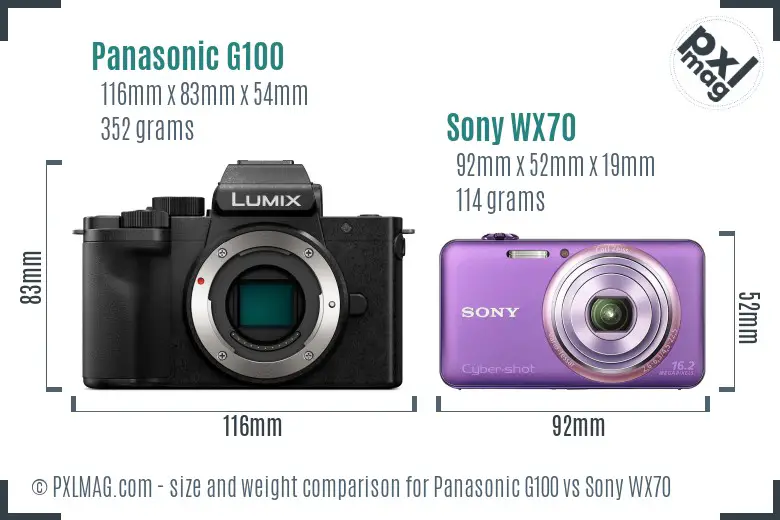 Panasonic G100 vs Sony WX70 size comparison