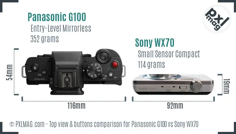 Panasonic G100 vs Sony WX70 top view buttons comparison