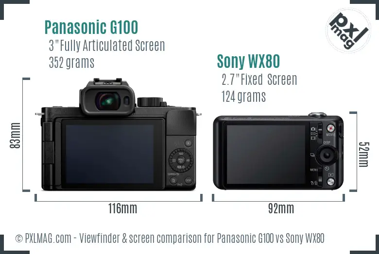 Panasonic G100 vs Sony WX80 Screen and Viewfinder comparison