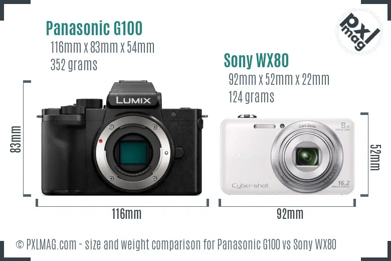 Panasonic G100 vs Sony WX80 size comparison