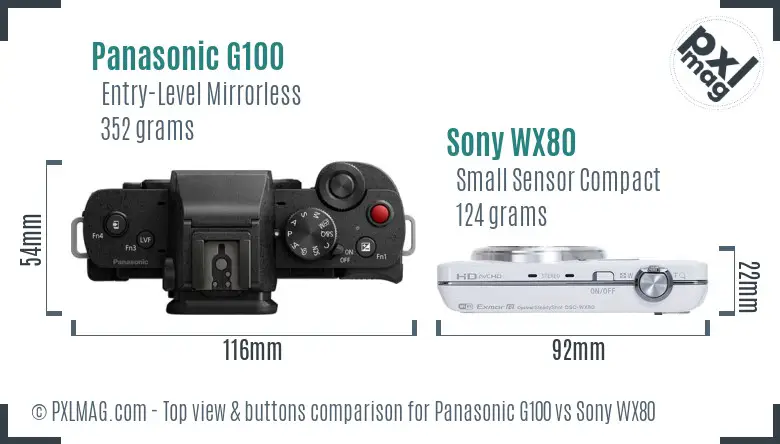 Panasonic G100 vs Sony WX80 top view buttons comparison