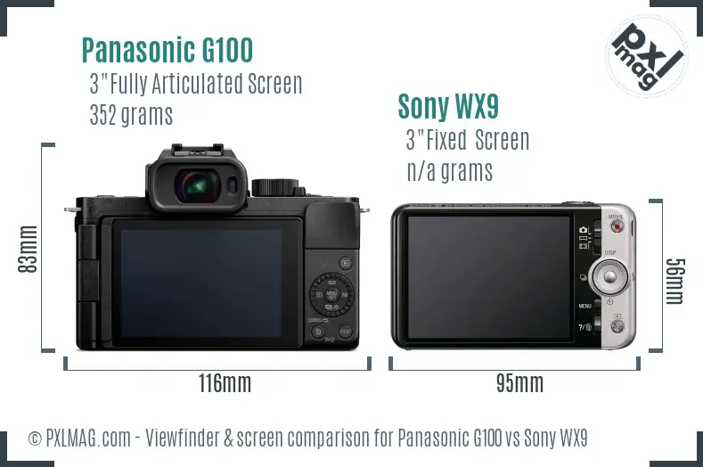 Panasonic G100 vs Sony WX9 Screen and Viewfinder comparison