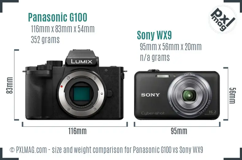 Panasonic G100 vs Sony WX9 size comparison