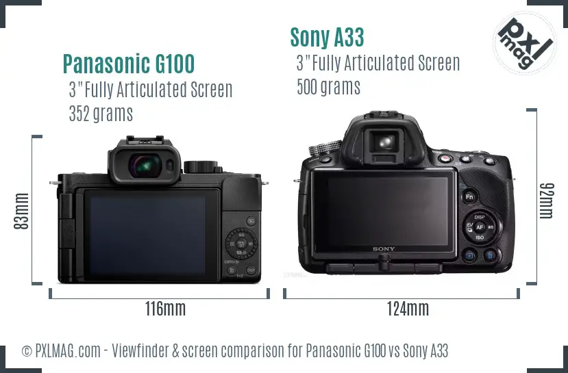 Panasonic G100 vs Sony A33 Screen and Viewfinder comparison