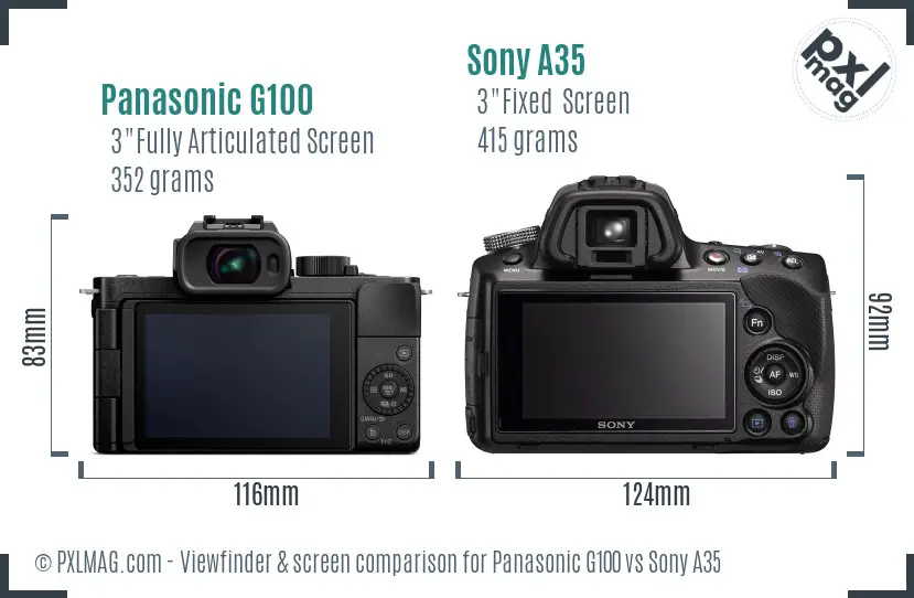 Panasonic G100 vs Sony A35 Screen and Viewfinder comparison