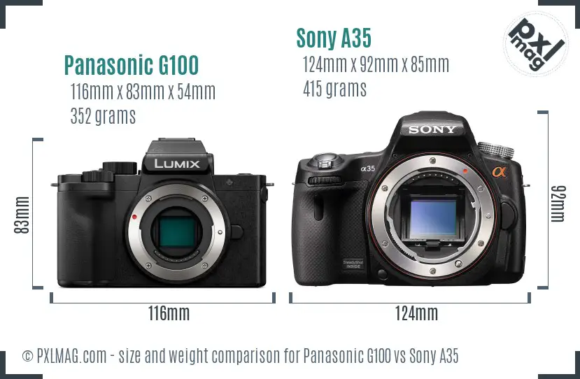 Panasonic G100 vs Sony A35 size comparison