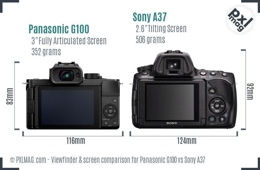 Panasonic G100 vs Sony A37 Screen and Viewfinder comparison