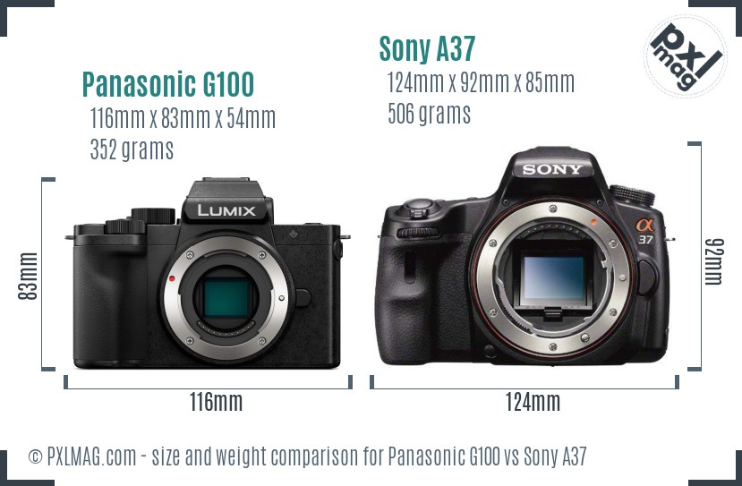 Panasonic G100 vs Sony A37 size comparison