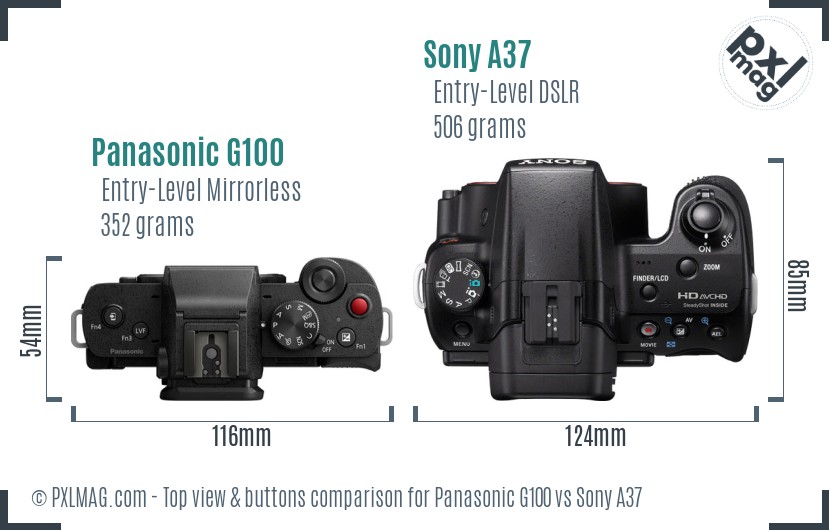 Panasonic G100 vs Sony A37 top view buttons comparison