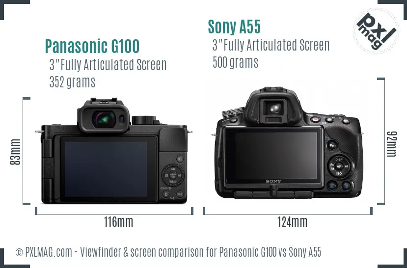 Panasonic G100 vs Sony A55 Screen and Viewfinder comparison