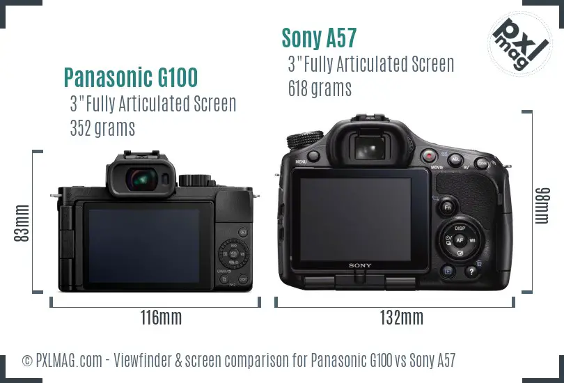 Panasonic G100 vs Sony A57 Screen and Viewfinder comparison