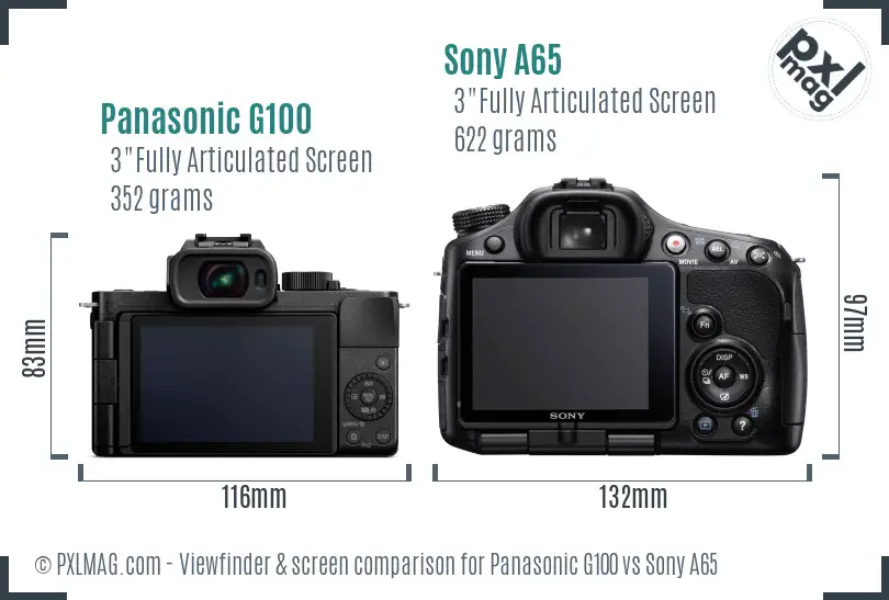 Panasonic G100 vs Sony A65 Screen and Viewfinder comparison