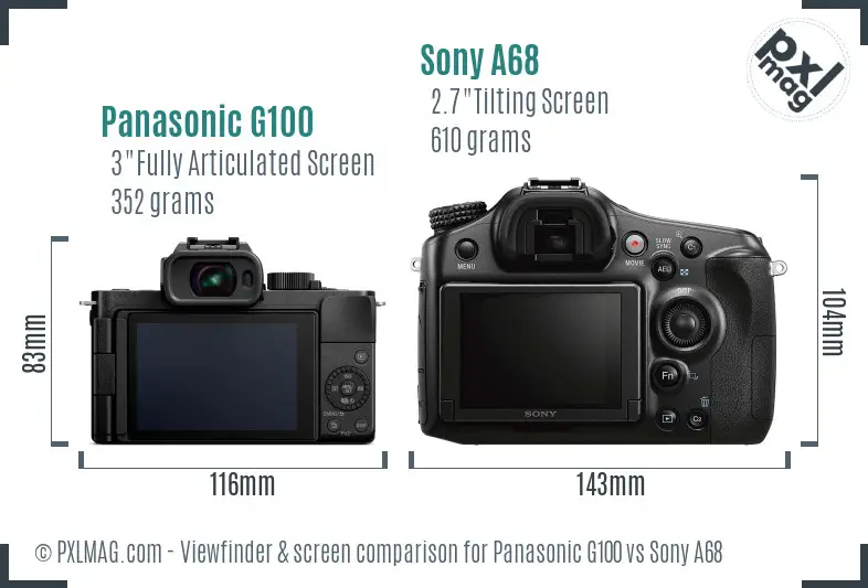 Panasonic G100 vs Sony A68 Screen and Viewfinder comparison